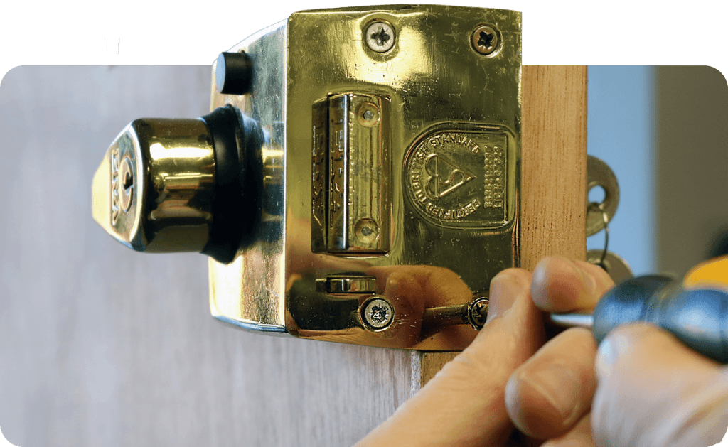 close up of yale lock screw driver